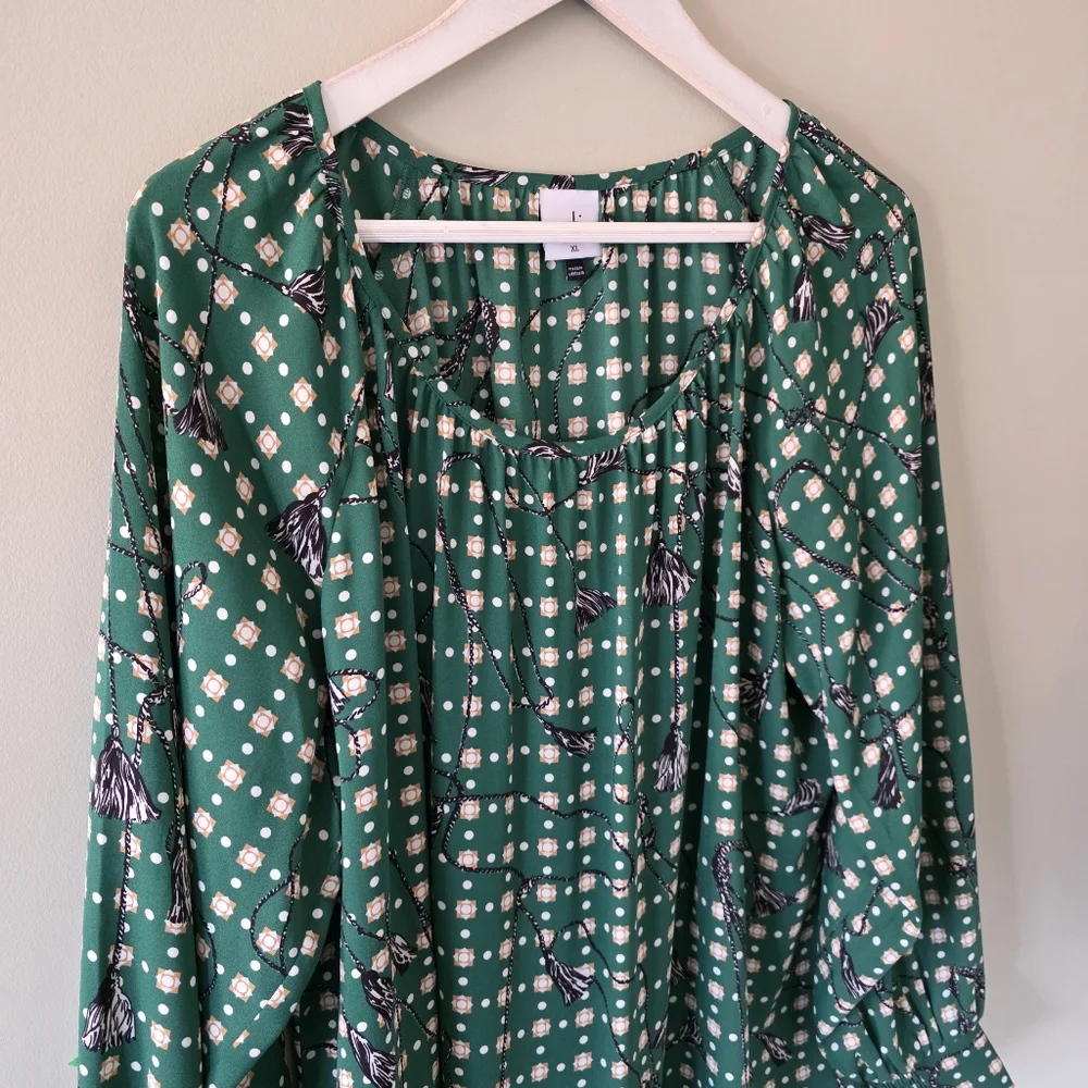 Cabi XL Bohemian Peasant Spring Loose Fit Smocked Cuffs Voyager Blouse - Picture 5 of 14